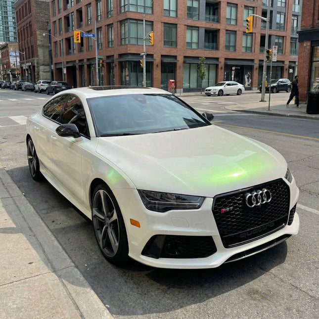 MOSFA Transparent Diamond Green Polarization Sparkle PPF on Audi RS7 | 7.5mil Self-Healing Clear Paint Protection Film with Green Glitter Effect