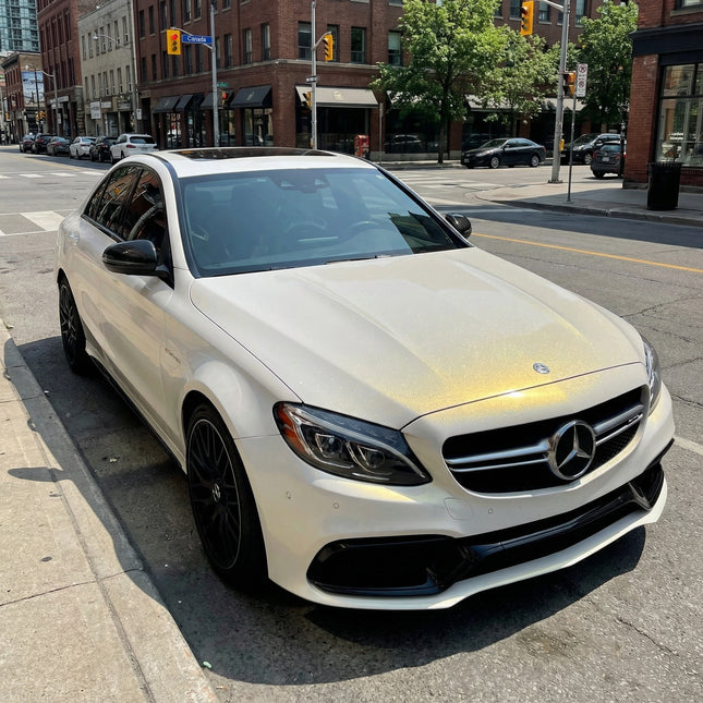 MOSFA Transparent Diamond Gold Polarization Sparkle PPF on Mercedes-AMG C63 | 7.5mil Self-Healing Clear Paint Protection Film with Gold Glitter Effect