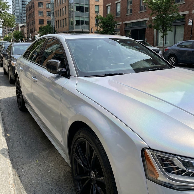 MOSFA Rainbow Laser White Holographic PPF on Cadillac CT6 | 7.5mil Self-Healing TPU Paint Protection Film