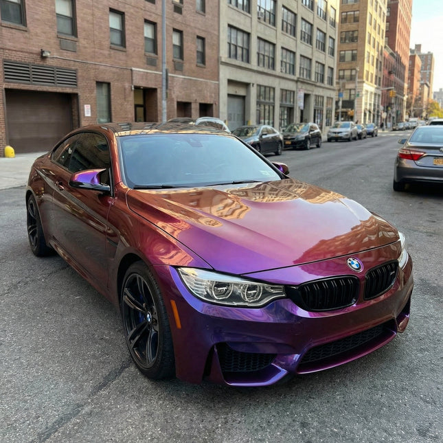 BMW M4 wrapped in MOSFA Chameleon Golden Red Purple Color-Shift PPF 7.5mil self-healing paint protection film