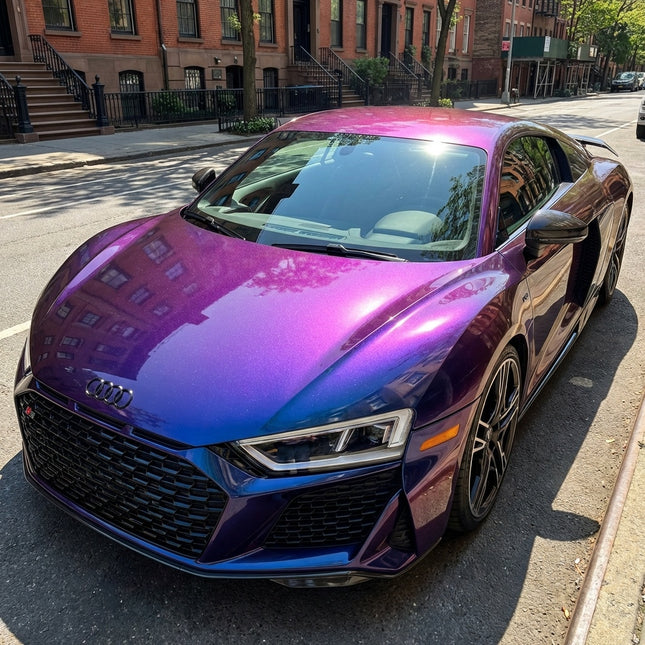 Audi R8 wrapped in MOSFA Aurora Diamond Blue Fantasy PPF 7.5mil self-healing paint protection film