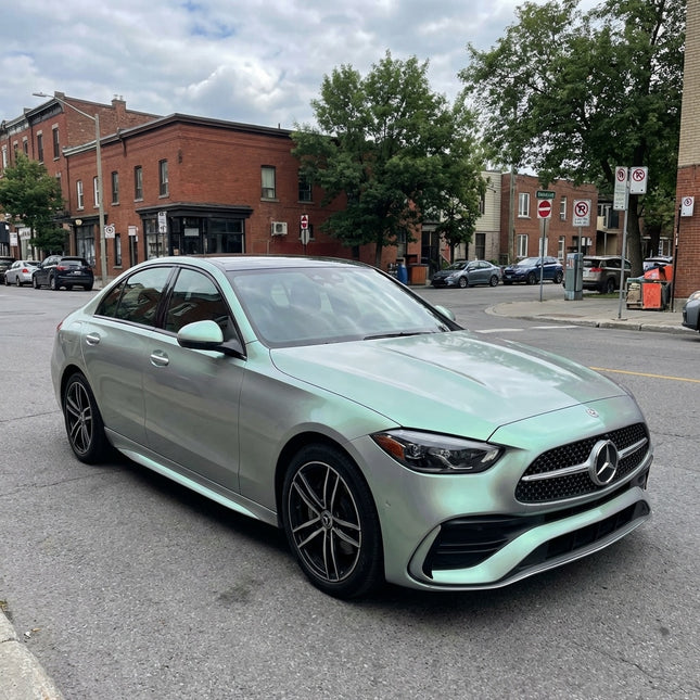 Mercedes-Benz C-Class wrapped in MOSFA Fantasy Grey Charm Green PPF 7.5mil self-healing paint protection film