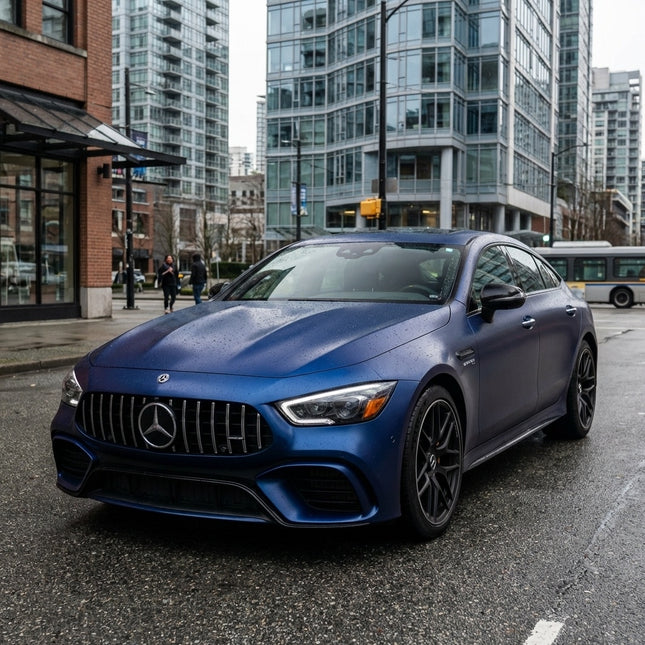 Mercedes-AMG GT wrapped in MOSFA Ultra Matte Liquid Metal Azure PPF 7.5mil self-healing paint protection film
