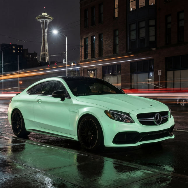 Mercedes-AMG C63 Coupe wrapped in MOSFA Luminous Gold Orange Green Gloss PPF 7.5mil self-healing paint protection film