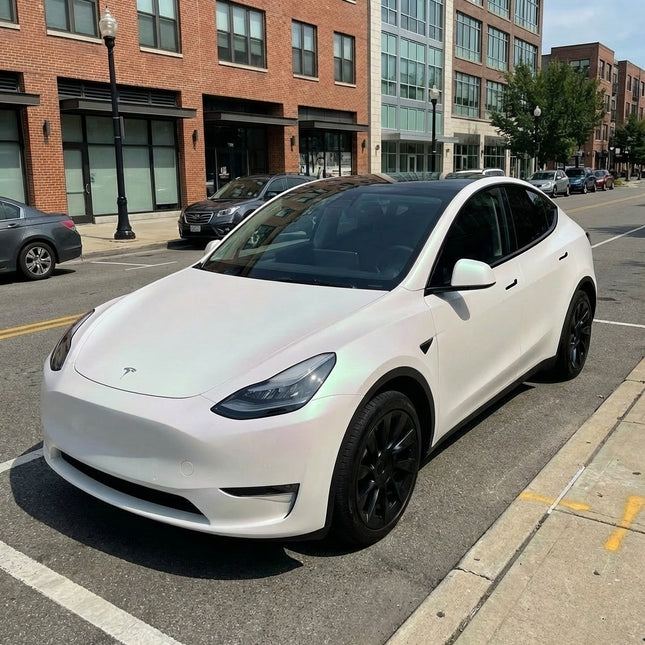 MOSFA Glossy Ceramic Dawn White Vinyl Wrap | 6.5mil PET | Color Shift Gloss | Air Release