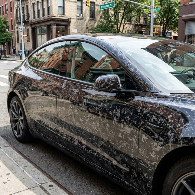 MOSFA Mini Floral Carbon Black Vinyl Wrap | 6.5mil PET | Special Texture Gloss | Air Release