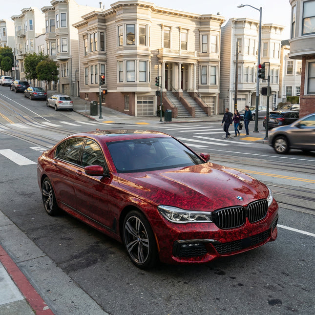 MOSFA Mini Floral Carbon Red Vinyl Wrap | 6.5mil PET | Special Texture Gloss | Air Release