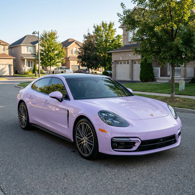 MOSFA star purple PPF on Porsche Panamera - 7.5mil self-healing paint protection film with elegant lavender purple finish