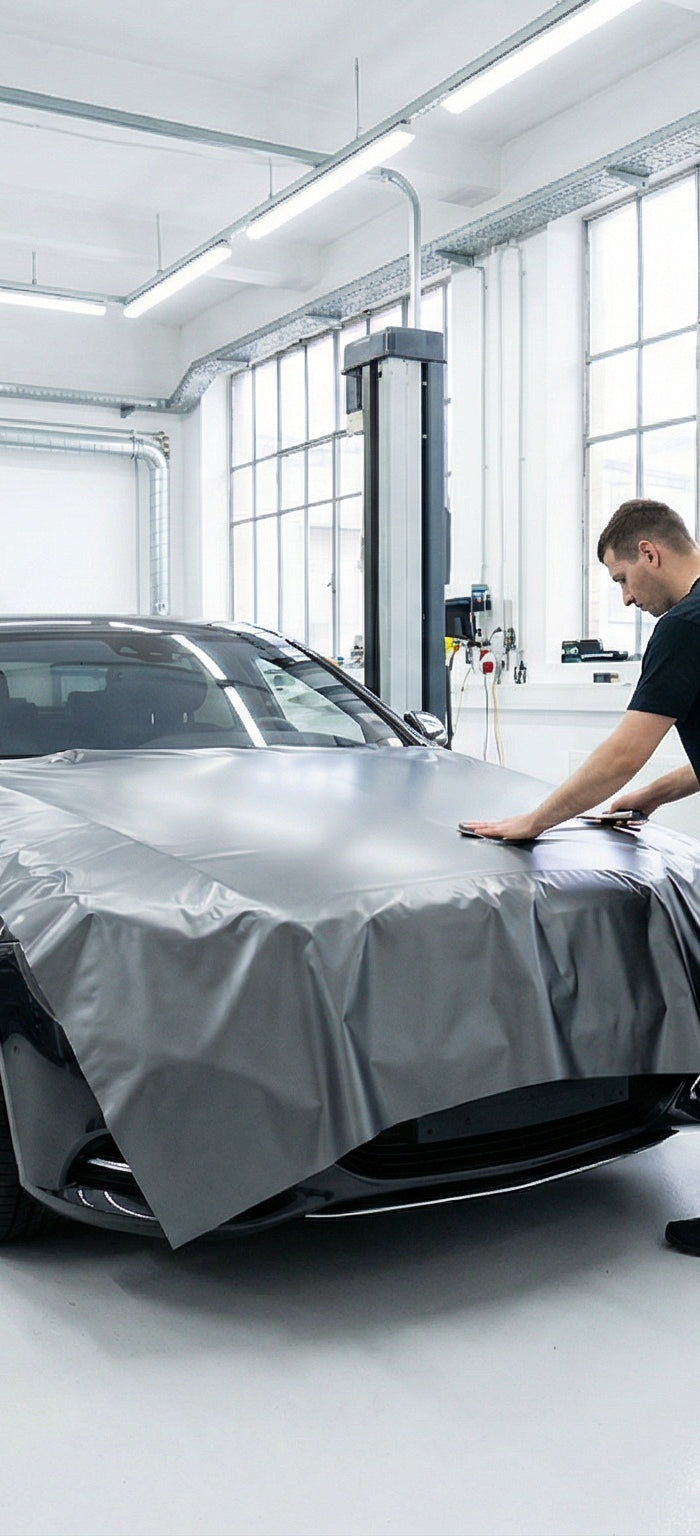 Car vinyl wrap installation process - professional color change film application