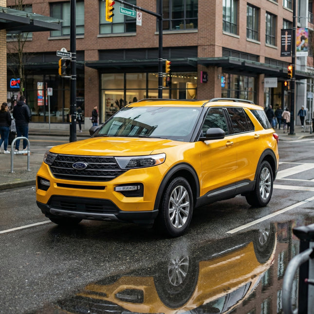 MOSFA maple yellow pearl PPF on Ford Explorer - 7.5mil self-healing paint protection film with golden yellow pearlescent shimmer